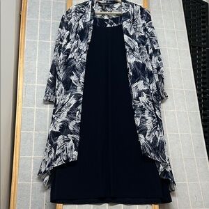 Navy and White Patterned Two piece Dress.